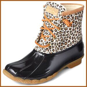 Animal Print Rain Boots with Rubber Upper and Fleece Lining
